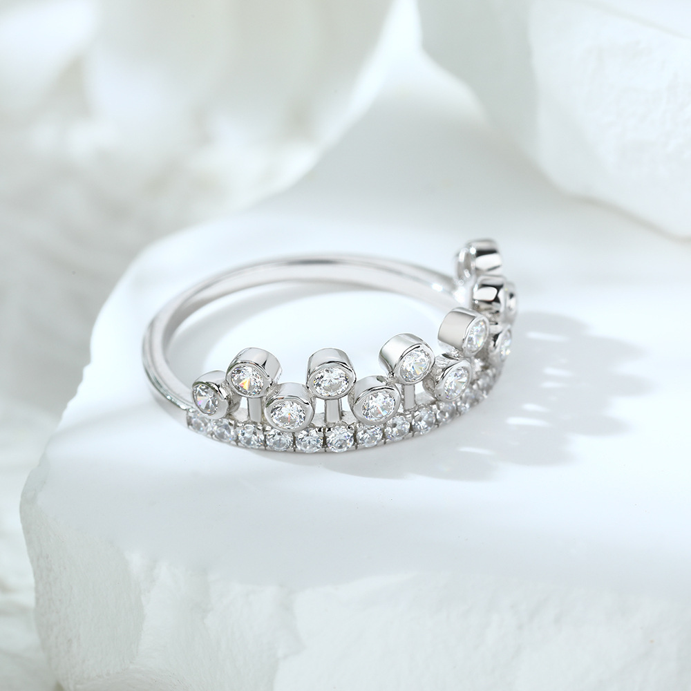Women's S925 Moissanite Beaded Trim Eternity Ring, Statement Accessory